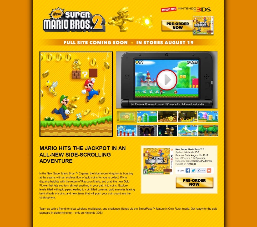 Abierta la web oficial norteamericana de New Super Mario Bros. 2
