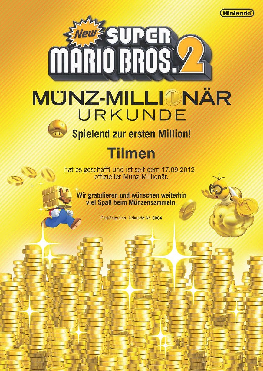 Nueva recompensa por el millón de monedas en NSMB2