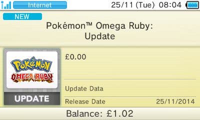 Disponible la actualización 1.1 de ‘Pokémon Rubí Omega y Zafiro Alfa’
