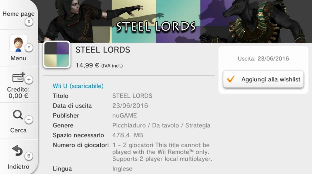 ‘Steel Lords’ llegará a la eShop europea de Wii U el 23 de junio