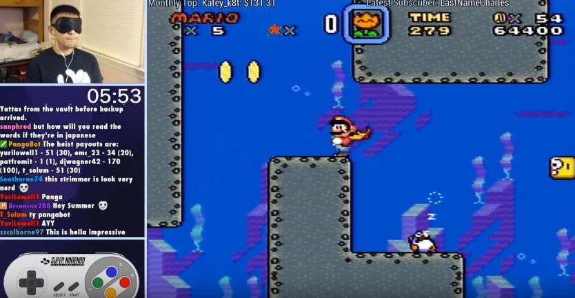 Jugador completa ‘Super Mario World’ en 15:59 minutos con los ojos vendados