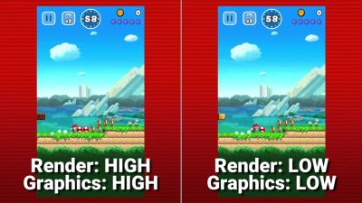 Comparación gráfica de ‘Super Mario Run’ con el modo de ahorro de energía activado y desactivado