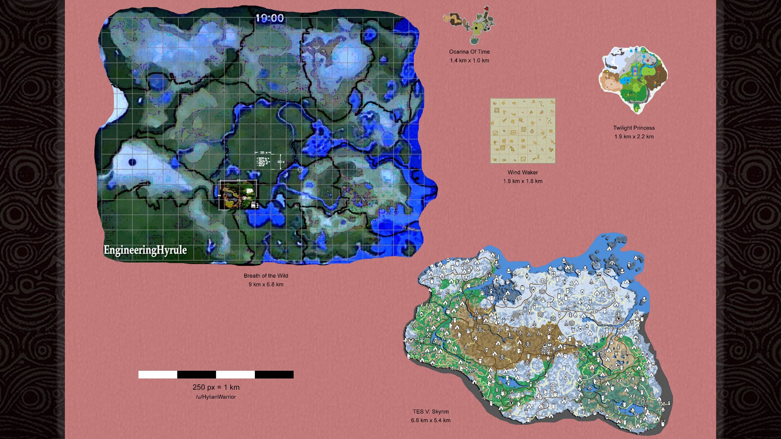 Comparan el mapa de ‘Zelda: Breath of the Wild’ con ‘Skyrim’ y otros juegos de la saga