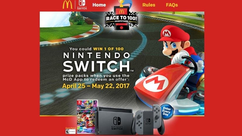 McDonalds sortea 100 packs de Nintendo Switch con Mario Kart 8 Deluxe en Estados Unidos