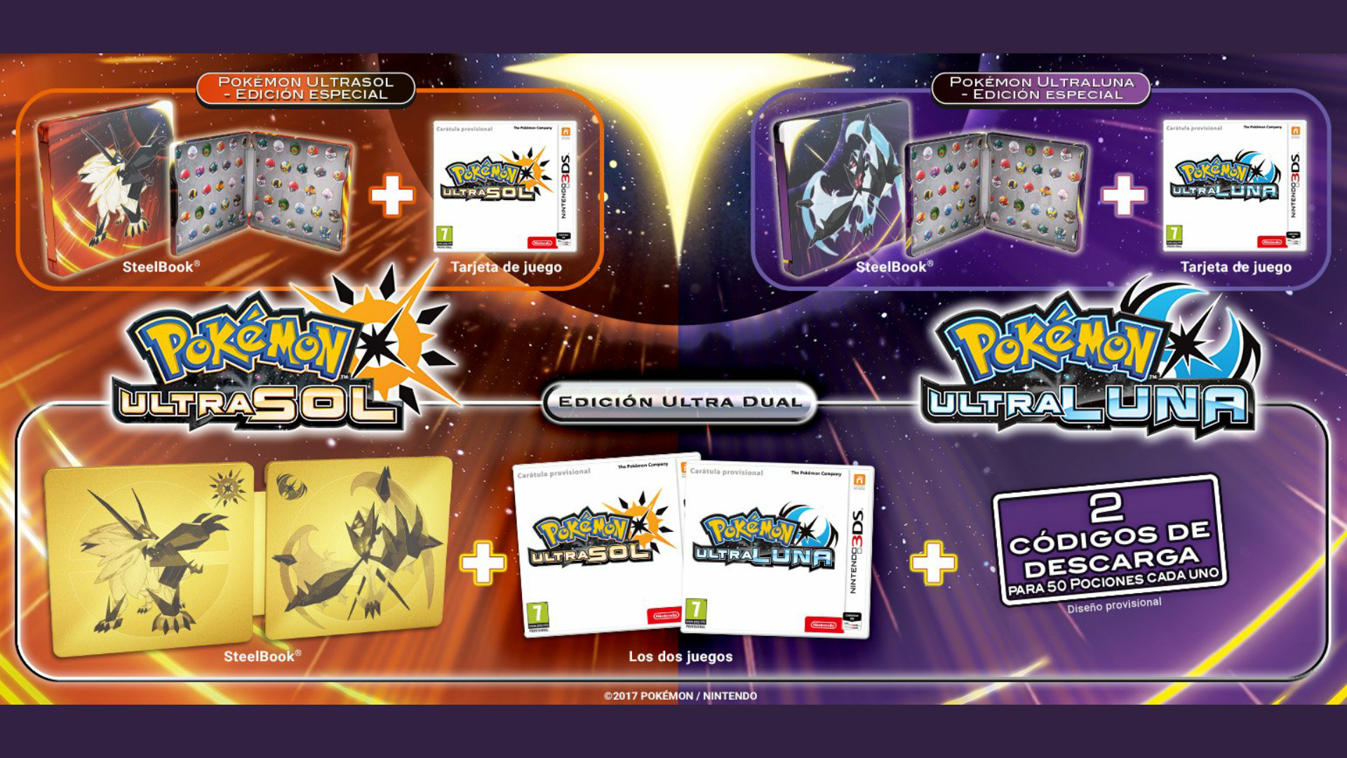 Anunciadas las ediciones especiales y Ultra Dual de Pokémon Ultrasol y Ultraluna para Europa