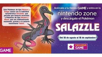 Salazzle será distribuido del 18 de agosto al 18 de septiembre en las Nintendo Zone de tiendas GAME