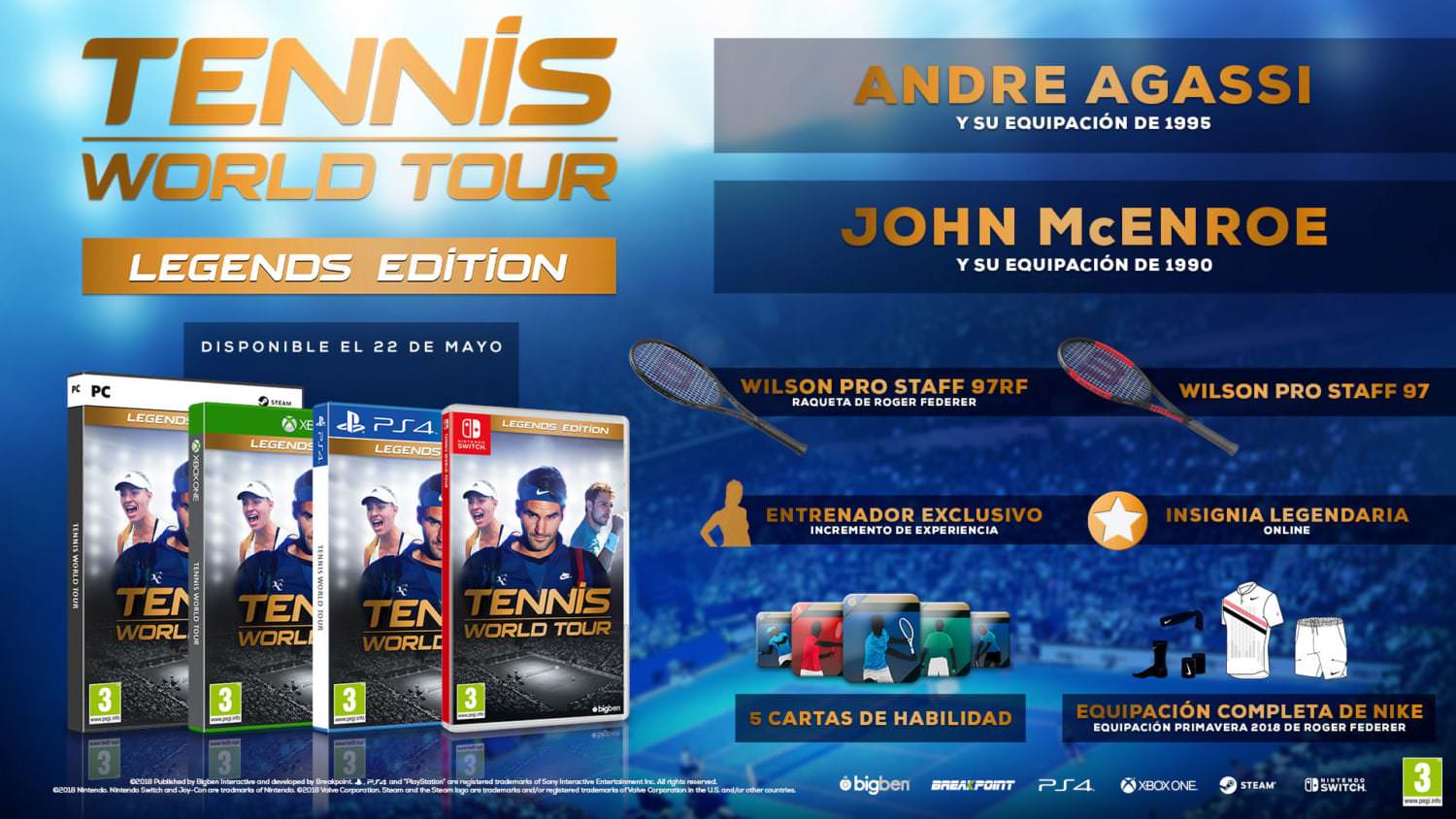Tennis World Tour: Bonus por la reserva, Legends Edition y sitio web oficial