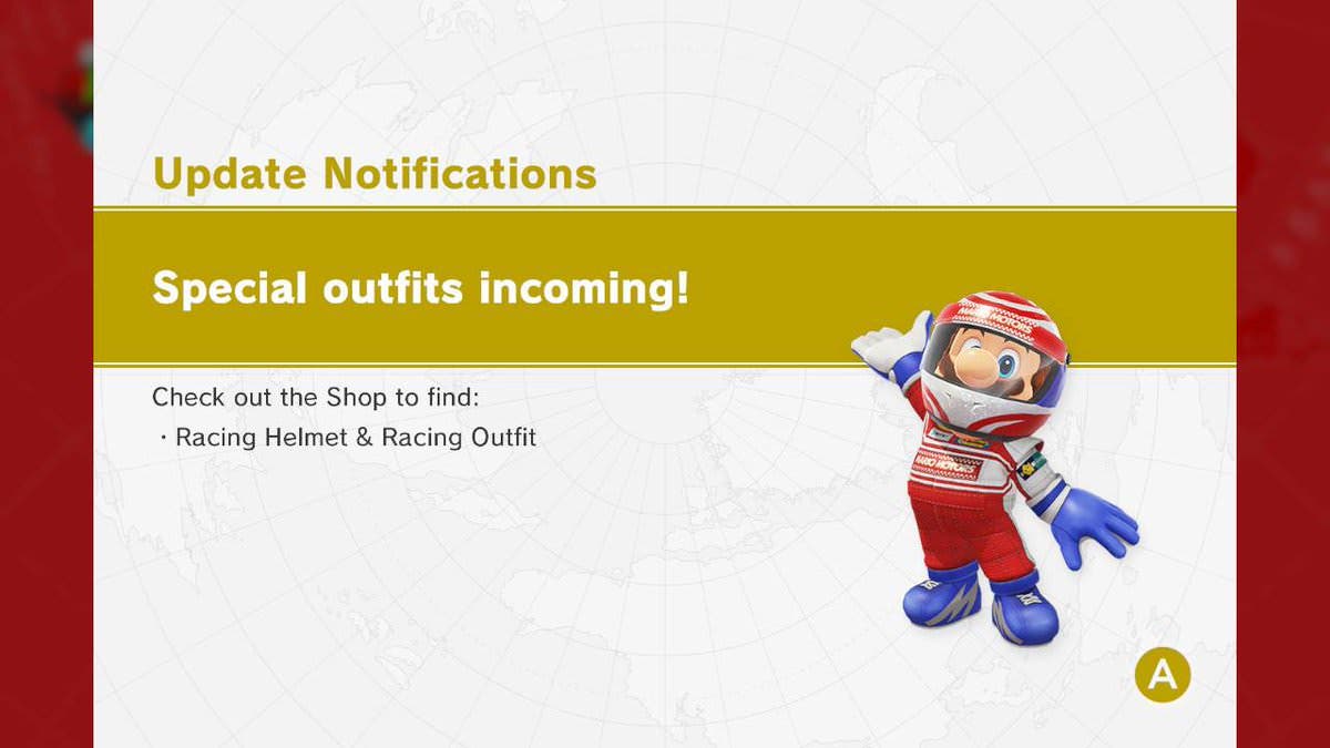 Super Mario Odyssey recibe el casco y el traje de carreras