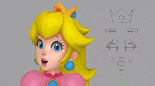 Nintendo nos muestra en este GIF cómo creó las expresiones faciales de Peach en Super Mario Odyssey