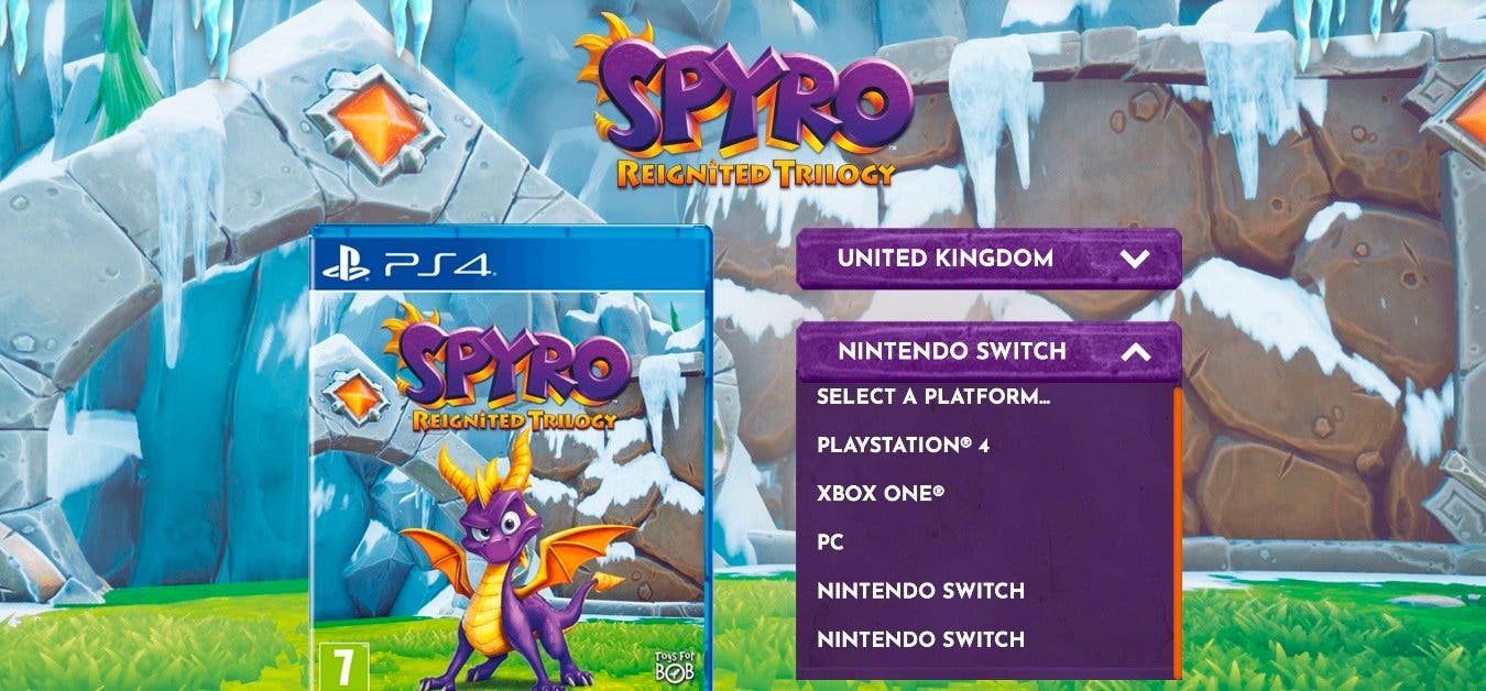El sitio web de Spyro para Reino Unido lista Reignited Trilogy para Switch