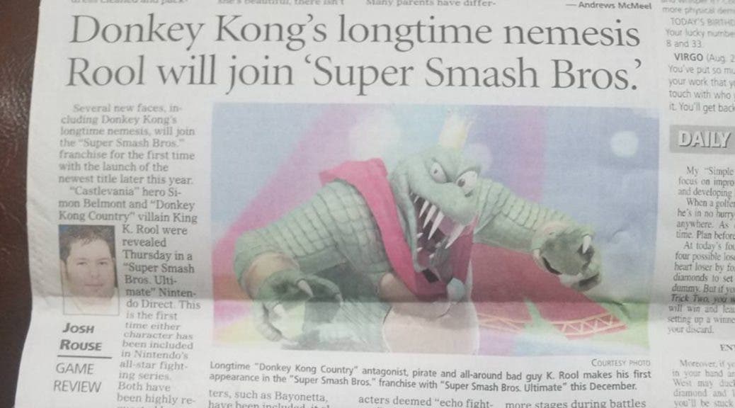 Hasta los periódicos hablan de la llegada de King K. Rool a Super Smash Bros. Ultimate
