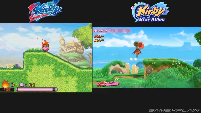 Comparación gráfica de los niveles retro del DLC de Kirby Star Allies