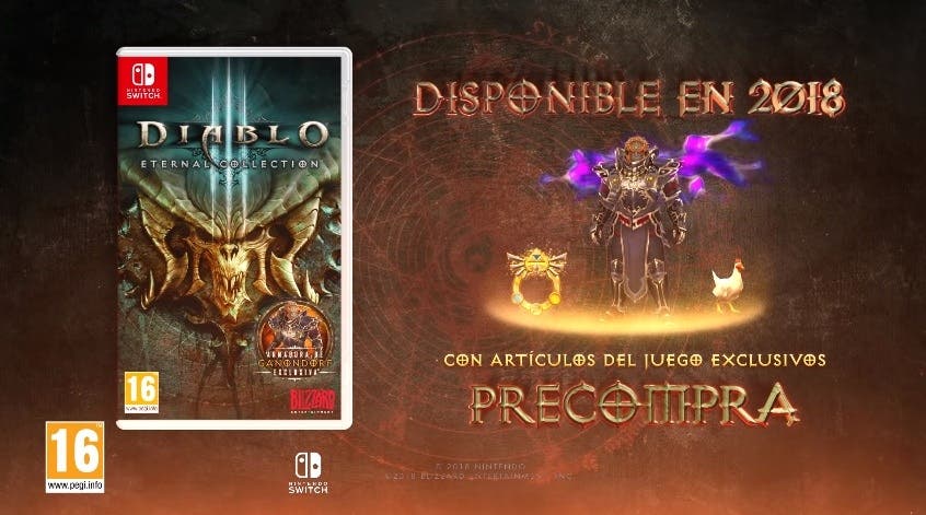Diablo III: Eternal Edition para Switch puede jugarse con un solo Joy-Con, cuenta con chat de voz a través de Nintendo Switch Online y no requiere descarga adicional en físico