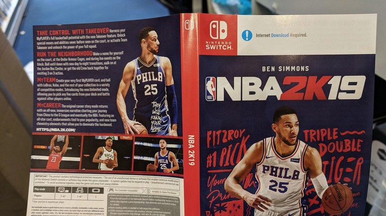 El mensaje “se requiere descarga de Internet” aparece en la portada principal y reversible de NBA2K19 para Nintendo Switch