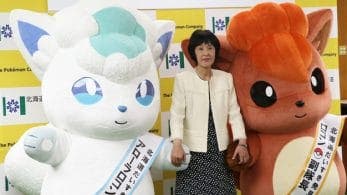 Imágenes de las mascotas Vulpix y Vulpix de Alola en la ceremonia de asociación entre Nintendo y Hokkaido