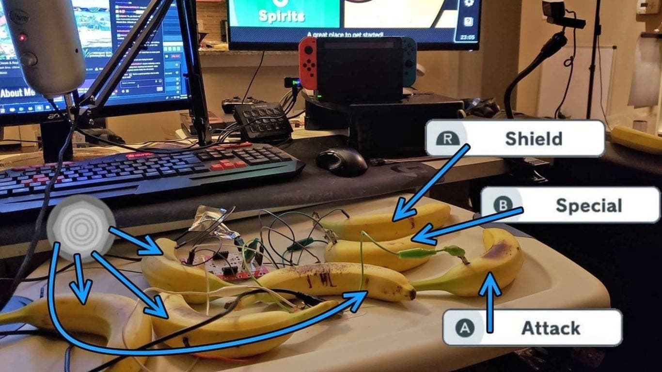 Logran controlar Super Smash Bros. Ultimate con un montón de plátanos