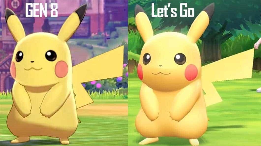 Esta imagen compara rápida y eficazmente cómo lucen los Pokémon en Espada y Escudo y Let’s Go