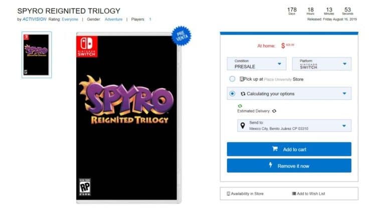 Gameplanet también lista Spyro Reignited Trilogy para Nintendo Switch
