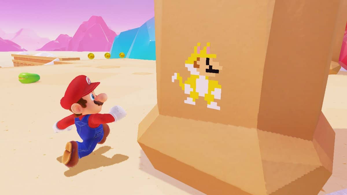 La actualización de Realidad Virtual de Super Mario Odyssey incluye nuevos Mario felinos pixelados