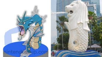 Una de las estatuas del Pokémon Center de Singapur está en la misma posición que el icono nacional, el Merlión