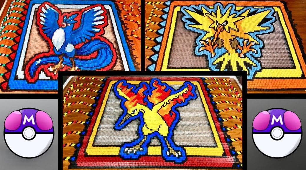 Echad un vistazo a este homenaje a las tres aves legendarias de Pokémon hecho con más de 45.000 fichas de dominó