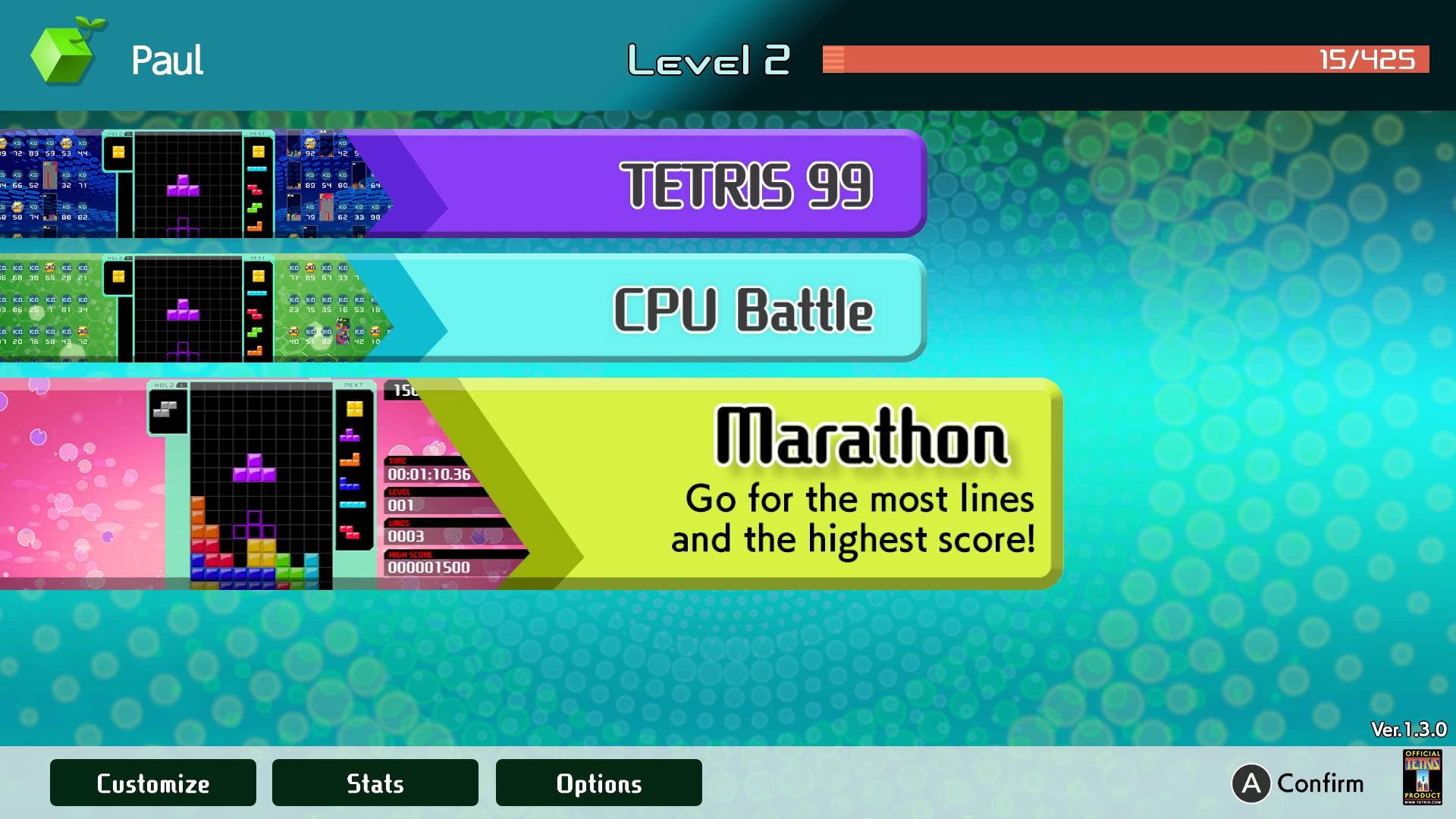 [Act.] Tetris 99 recibe DLC de pago offline y confirma una nueva copa competitiva