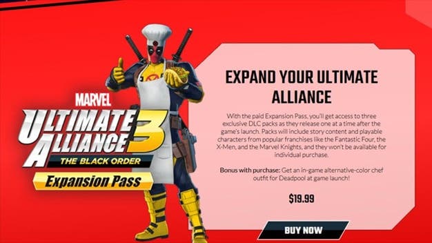 Los packs DLC de Marvel Ultimate Alliance 3 no se venderán por separado, el pase de expansión incluye un traje de chef para Deadpool