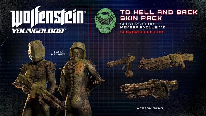 Los miembros del Slayers Club pueden conseguir este pack de skins de DOOM para Wolfenstein: Youngblood
