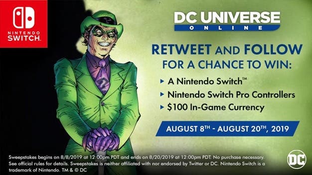La cuenta de Twitter de DC Universe Online sortea una Nintendo Switch, Pro Controllers y 100$ en dinero del juego