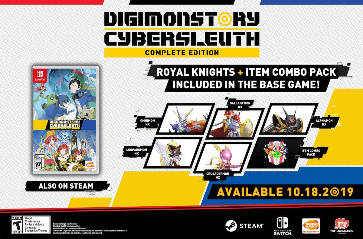 [Act.] Digimon Story: Cyber ​​Sleuth Complete Edition incluye los miembros de Royal Knights y el Item Combo Pack en Switch