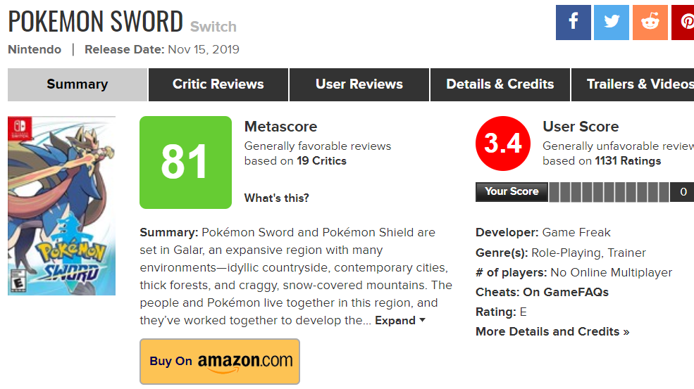 S, Pokémon Espada y Escudo ya está sufriendo review bombing en Metacritic