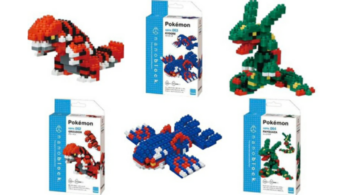 Se presentan las figuras Nanoblock Pokémon de Groudon, Kyogre y Rayquaza