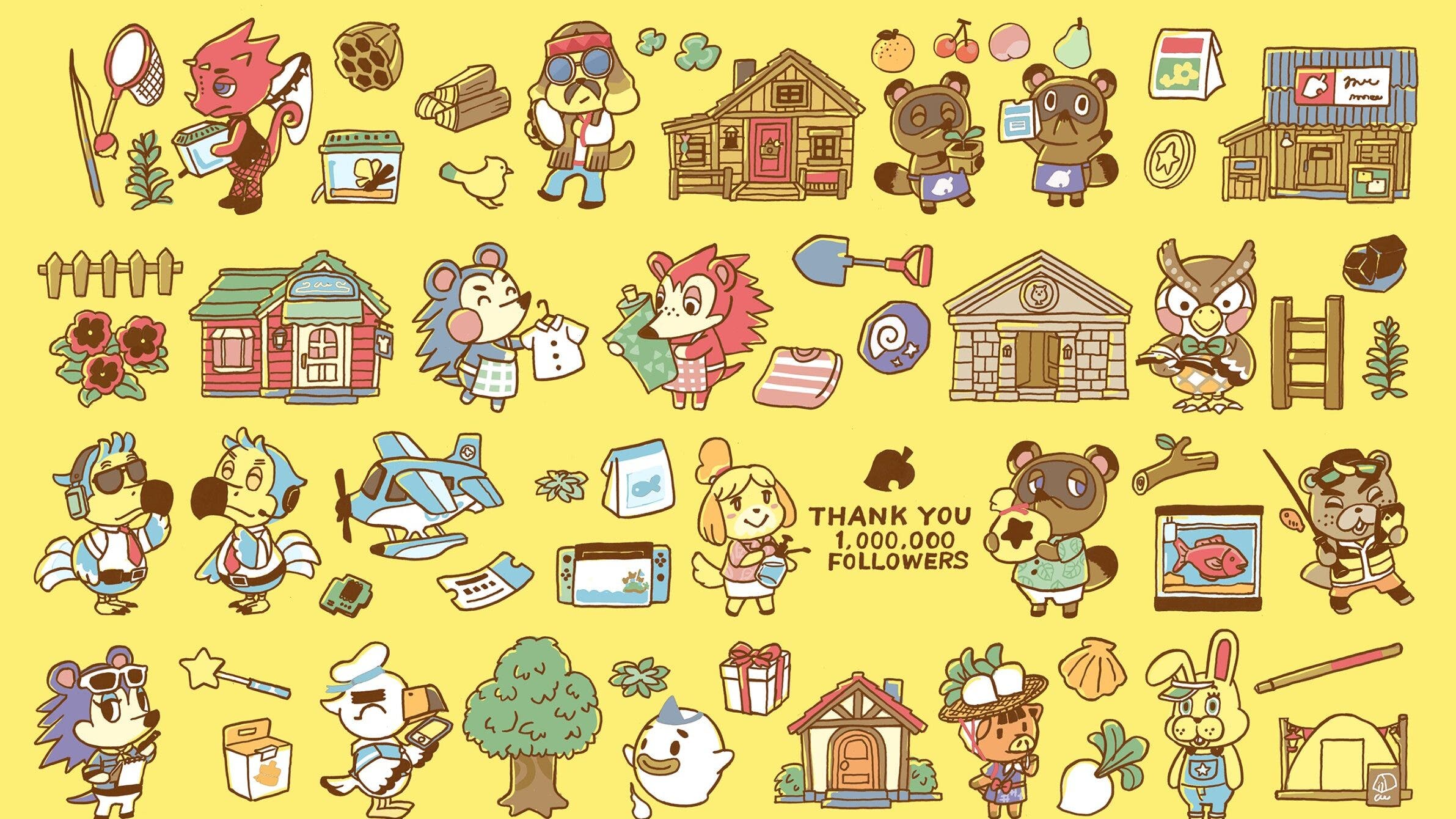 La cuenta oficial de Twitter de Animal Crossing en Japón celebra haber llegado al millón de seguidores con este arte