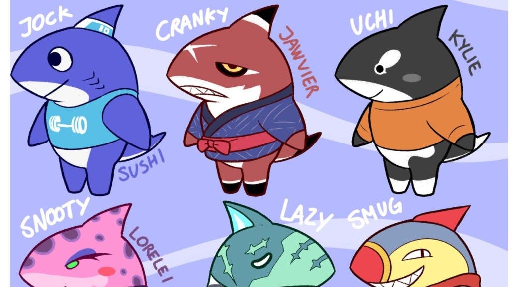 Fan diseña 9 vecinos tiburones para Animal Crossing: New Horizons