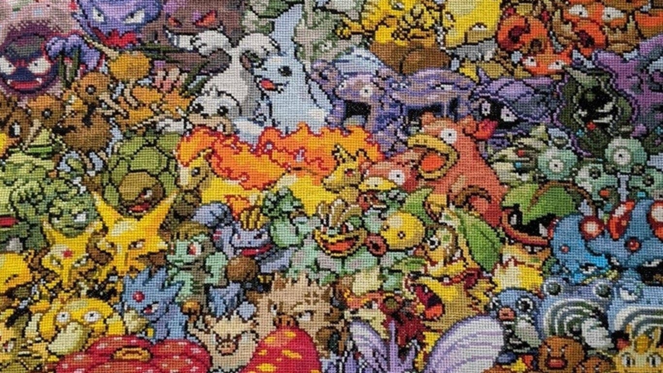 No te pierdas este alucinante tapiz de punto de cruz basado en la primera generación de Pokémon