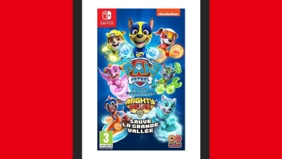 Este es el boxart francés de PAW Patrol: Mighty Pups Save Adventure Bay para Nintendo Switch