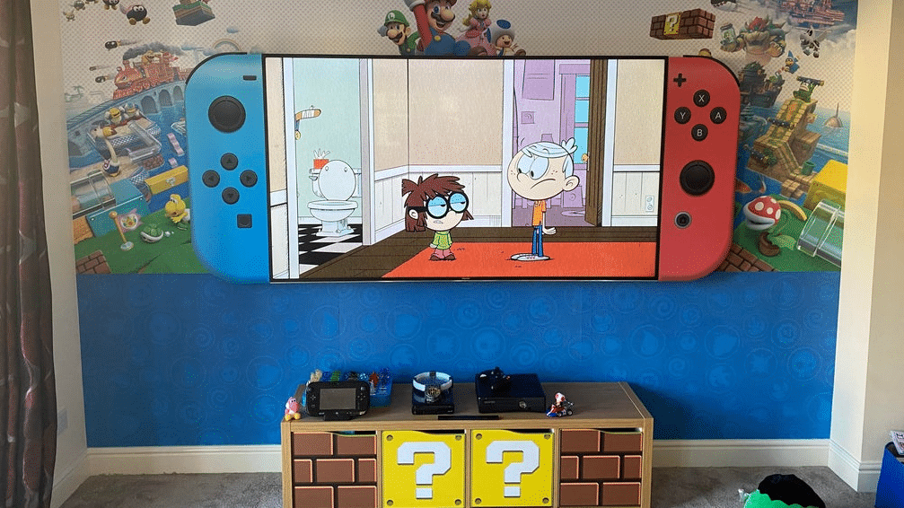 Fan decora su salón con temática de Nintendo Switch y Super Mario 3D World