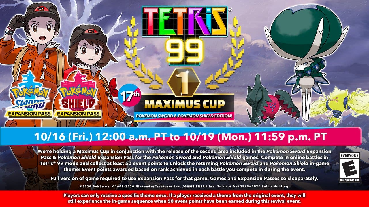 Pokémon Espada y Escudo regresa a Tetris 99 con una nueva Maximus Cup