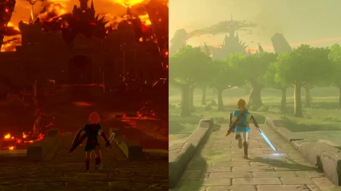 Comparativa detallada en vídeo de la ciudad del Castillo de Hyrule en Hyrule Warriors: La era del cataclismo vs. las ruinas de Zelda: Breath of the Wild