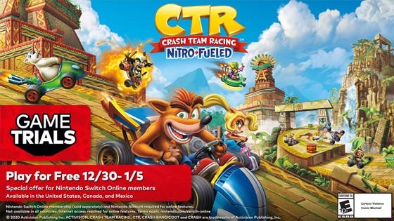 Se anuncia un evento de prueba gratuita de Crash Team Racing: Nitro-Fueled para los miembros de Nintendo Switch Online