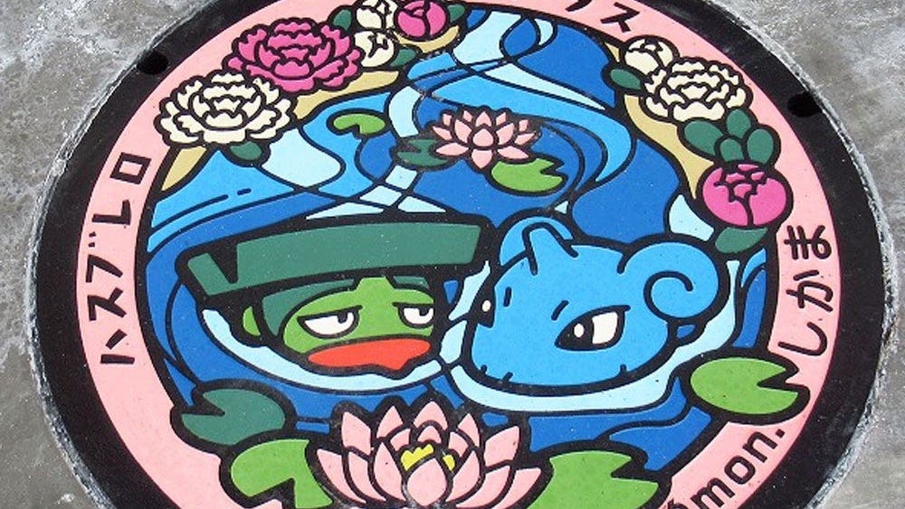 Así lucen las tapas de alcantarilla de los Pokémon Slowpoke y Slowbro en Zentsūji y de Lapras y Lombre en Shikama, Japón