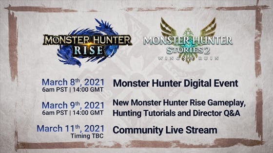Capcom compartirá novedades de Monster Hunter Rise y Monster Hunter Stories 2: Wings of Ruin en un evento digital el 8 de marzo