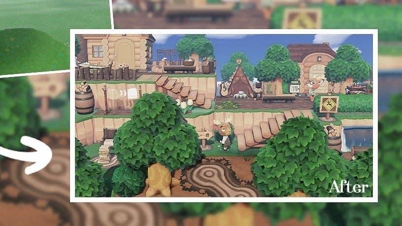 Proceso de construcción a cámara rápida de una zona de cabañas en Animal Crossing: New Horizons