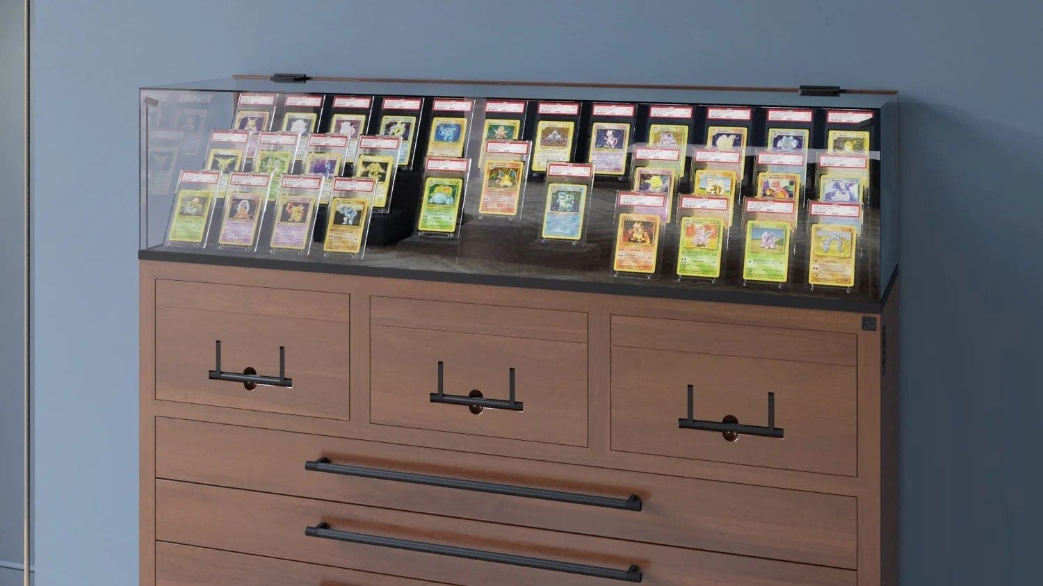 La empresa británica Collectors’ Cabinets anuncia estos muebles para guardar cartas del JCC Pokémon