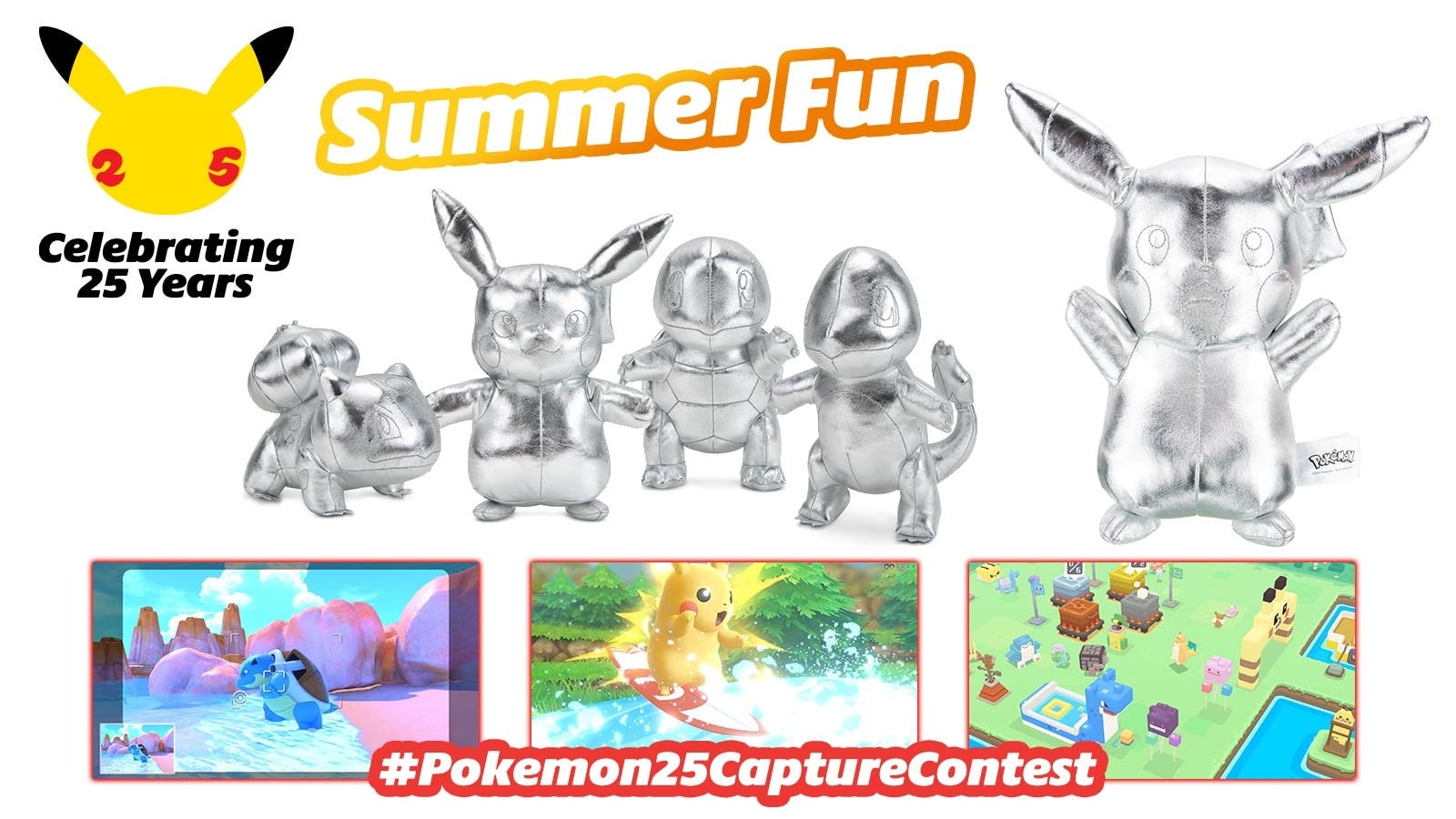 Publica una captura de Pokémon disfrutando del sol de verano con el hashtag #Pokemon25CaptureContest y opta a ganar un peluche especial