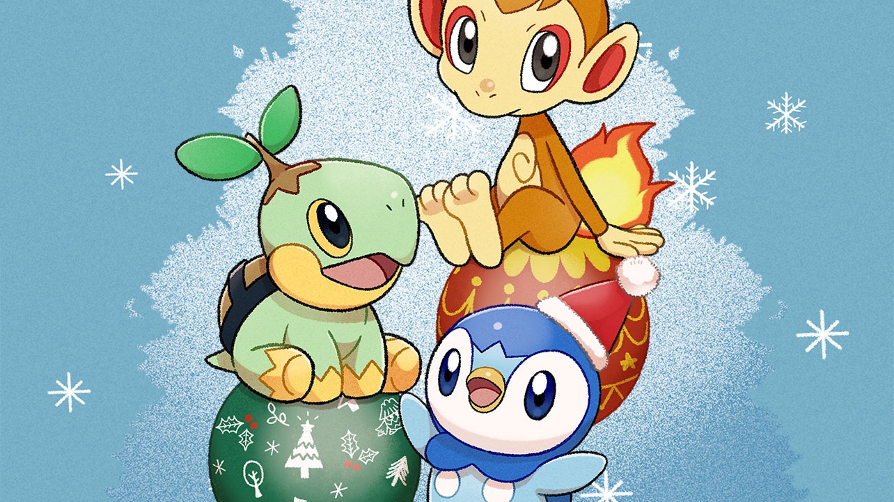 Se comparte este genial fondo de pantalla navideño de los Pokémon iniciales de Sinnoh