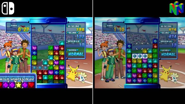 Comparativa en vídeo de Pokémon Puzzle League: Nintendo Switch vs. Nintendo 64