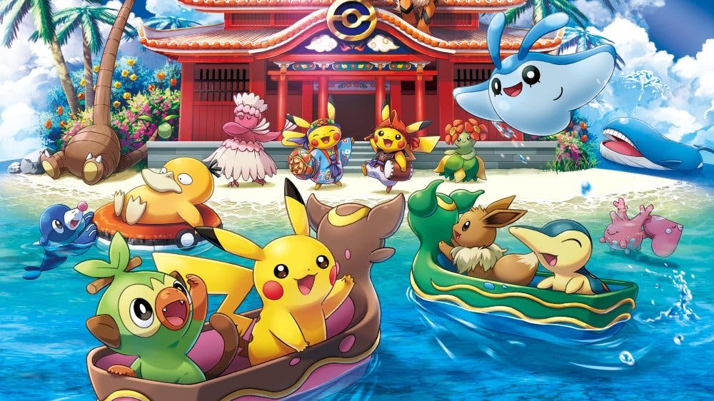 Esta ilustración conmemora la apertura del nuevo Pokémon Center de Okinawa
