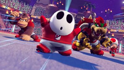 Esta animación de Shy Guy en Mario Strikers: Battle League Football es una referencia a Paper Mario