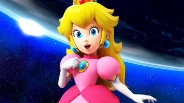 Peach aparece en una extraña pose en esta escena de Super Mario 3D All-Stars